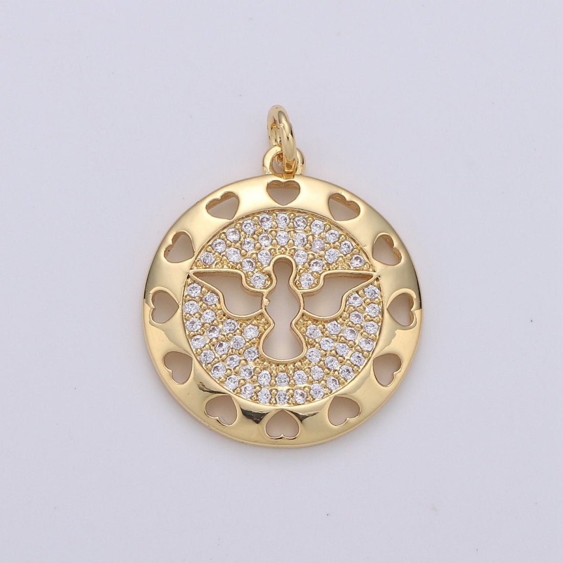 24K Gold Filled Dove Pendant Micro Pave Coin Medallion Charm Religious Pendant Peace Dove Freedom Jewelry D-076 D-077