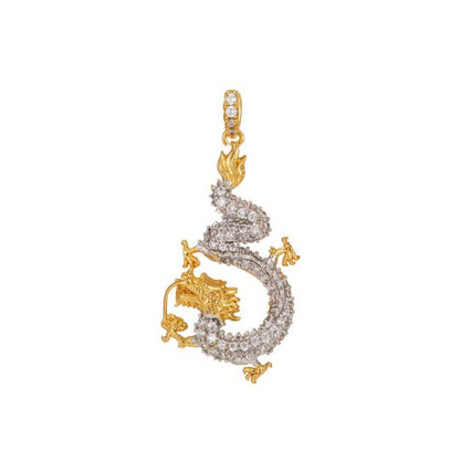 24k Gold Filled Dragon Pendant East Asian Creature King Zodiac Cubic Zirconia Necklace Pendant Bead Bails Findings for Jewelry Making I-194