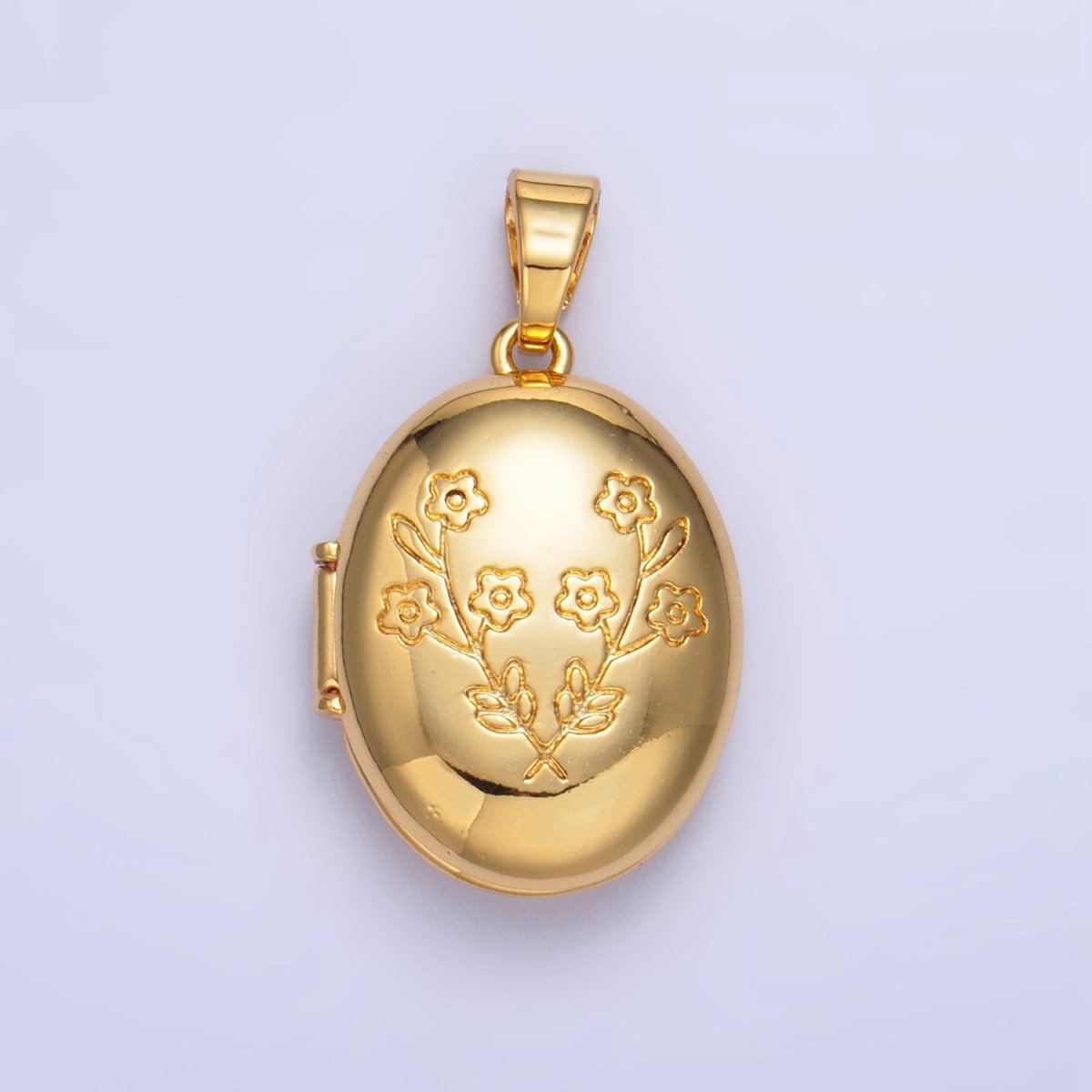 24K Gold Filled 24mm Flower Engraved Oval Locket Pendant in Gold &amp; Silver | AA1007