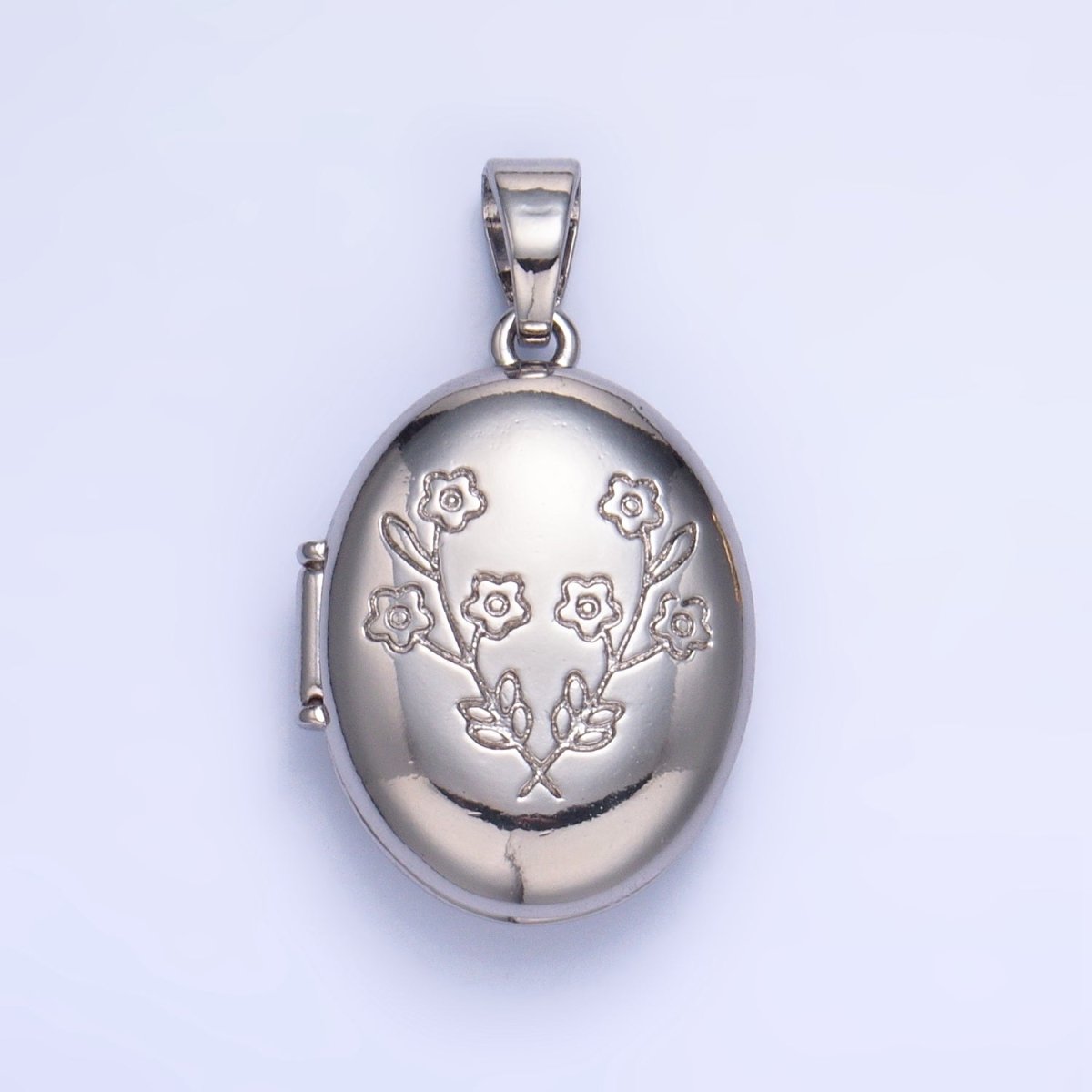 24K Gold Filled 24mm Flower Engraved Oval Locket Pendant in Gold &amp; Silver | AA1007