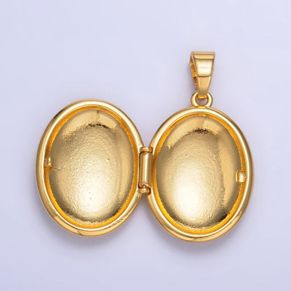 24K Gold Filled 24mm Flower Engraved Oval Locket Pendant in Gold &amp; Silver | AA1007