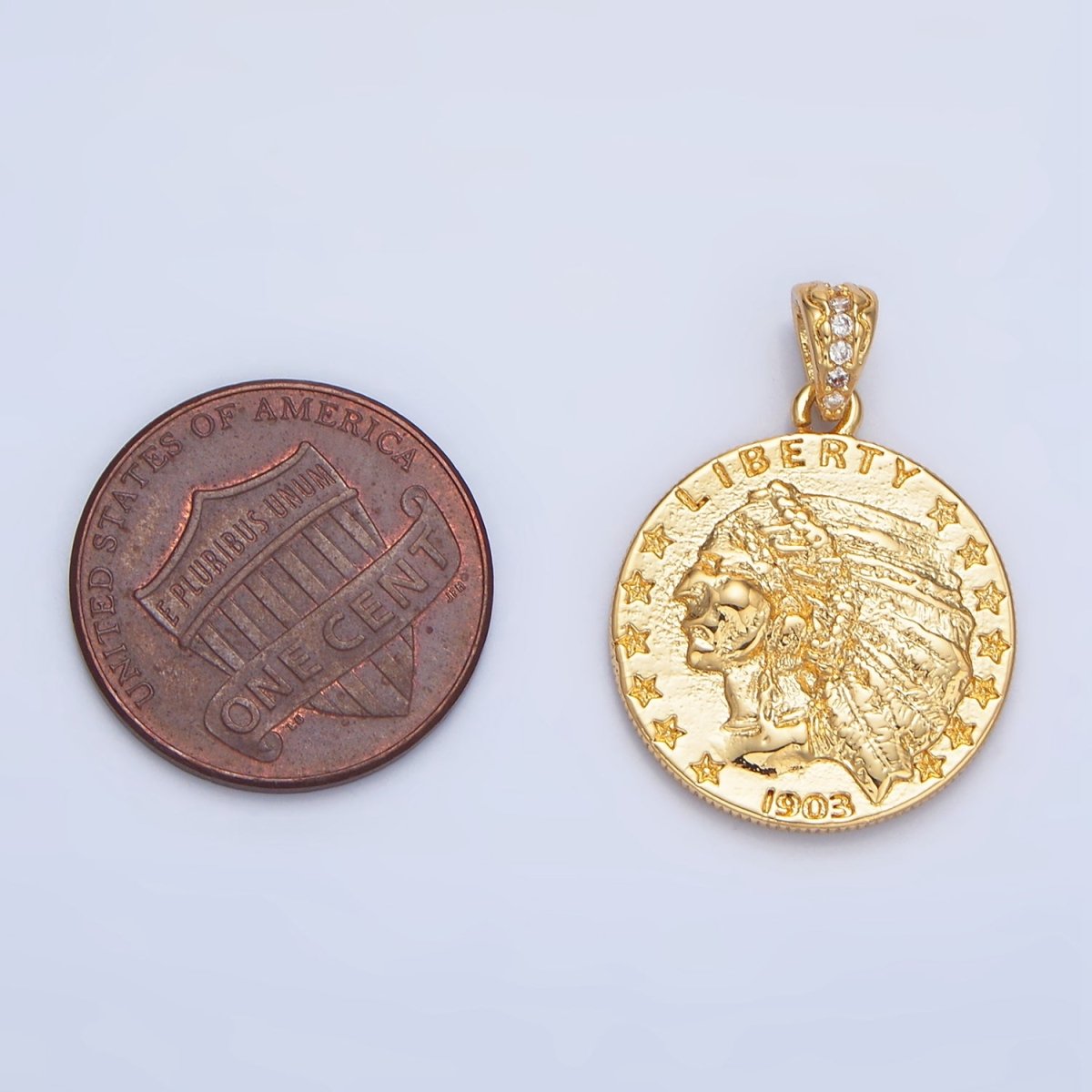 24K Gold Filled "E PLURIBUS UNUM" Eagle America Double Sided Coin Pendant in Gold &amp; Oxidized Silver | AA940