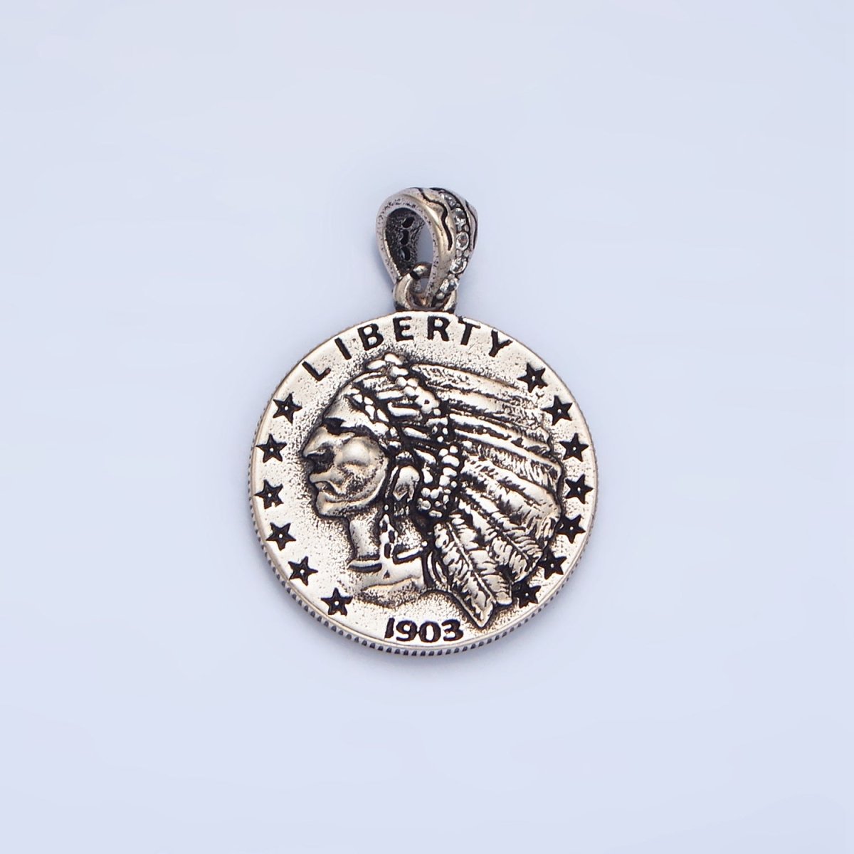 24K Gold Filled "E PLURIBUS UNUM" Eagle America Double Sided Coin Pendant in Gold &amp; Oxidized Silver | AA940