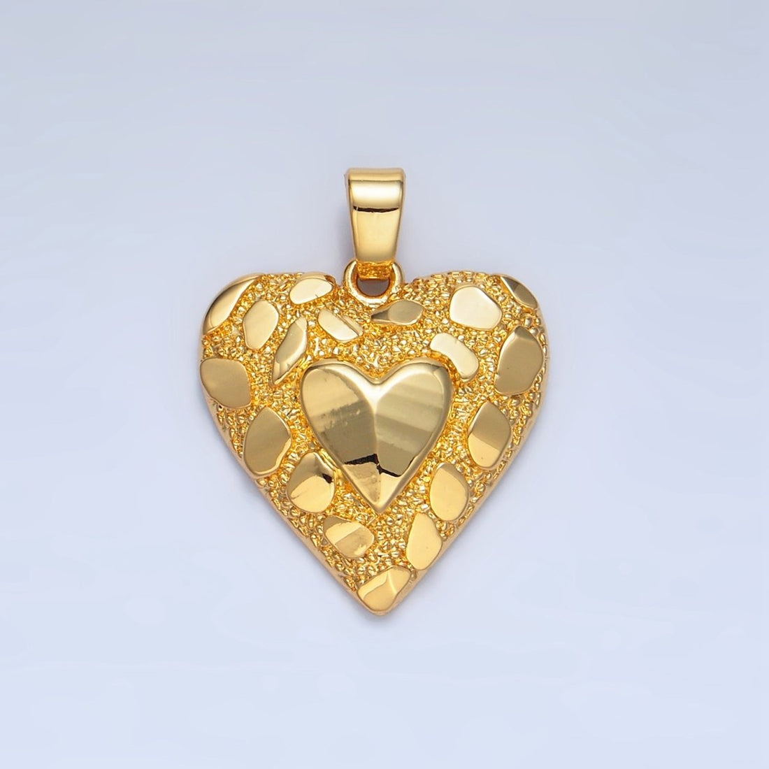 24K Gold Filled Edged Textured Double Heart Pendant | AA793