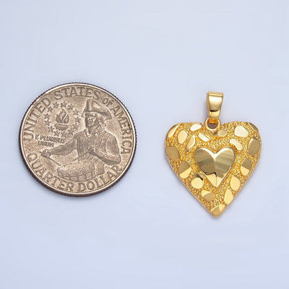 24K Gold Filled Edged Textured Double Heart Pendant | AA793