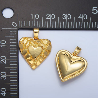 24K Gold Filled Edged Textured Double Heart Pendant | AA793