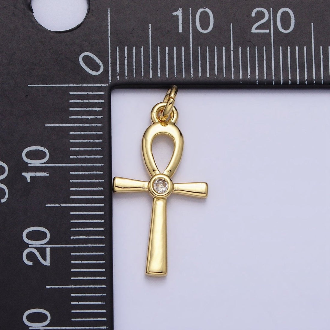 24K Gold Filled Egyptian Ankh Key Cross Minimalist Eternal Life CZ Charm | AC589