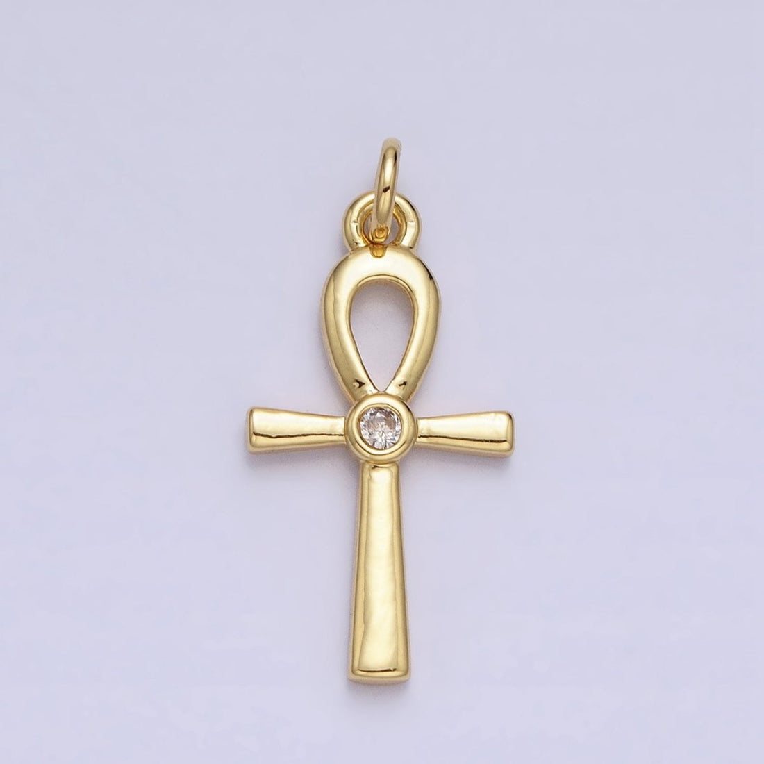 24K Gold Filled Egyptian Ankh Key Cross Minimalist Eternal Life CZ Charm | AC589