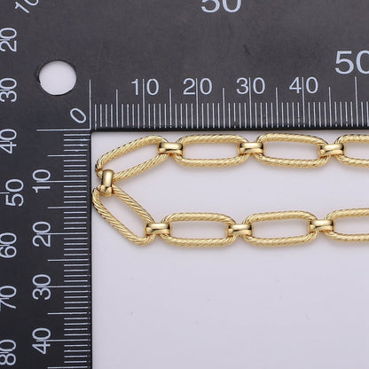 24K Gold Filled Ellipse Unique PAPERCLIP Chain by Yard, Embossed Thick Roll Chain for Necklace Bracelet Anklet Component Supply | ROLL-382 Clearance Pricing