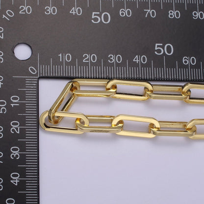 24K Gold Filled Elongated Thick Paper Clip Chain, Rectangular 18.8mm X 7.9mm Paperclip Chain For Jewelry Making | ROLL-702