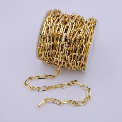 24K Gold Filled Elongated Thick Paper Clip Chain, Rectangular 18.8mm X 7.9mm Paperclip Chain For Jewelry Making | ROLL-702