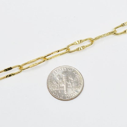 24K Gold Filled Embossed UNIQUE PAPERCLIP Chain by Yard, Fashion Roll Chain for Jewelry Necklace Bracelet Anklet Making | ROLL-424 Clearance Pricing