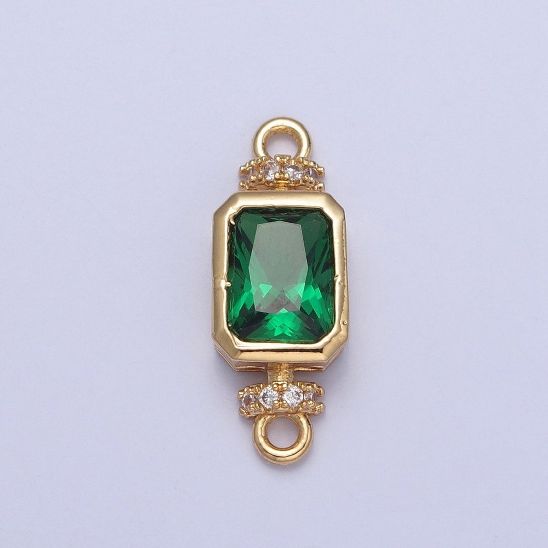 24K Gold Filled Emerald Green Baguette CZ Cubic Zirconia Charm Connector G-931