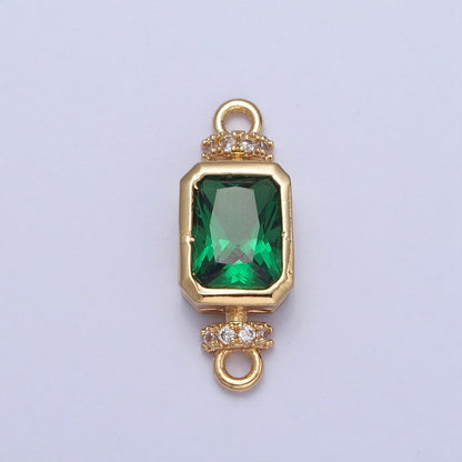 24K Gold Filled Emerald Green Baguette CZ Cubic Zirconia Charm Connector G-931