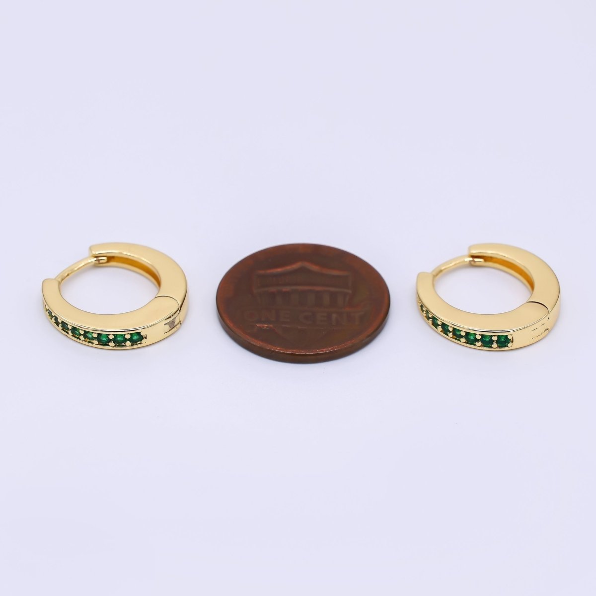 24K Gold Filled Emerald Green Micro Paved CZ Lever Back Hoops Earrings | AJ-053