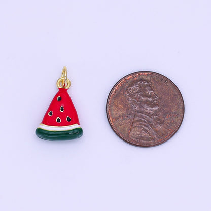 24K Gold Filled Enamel Watermelon Fruit Charm | E559