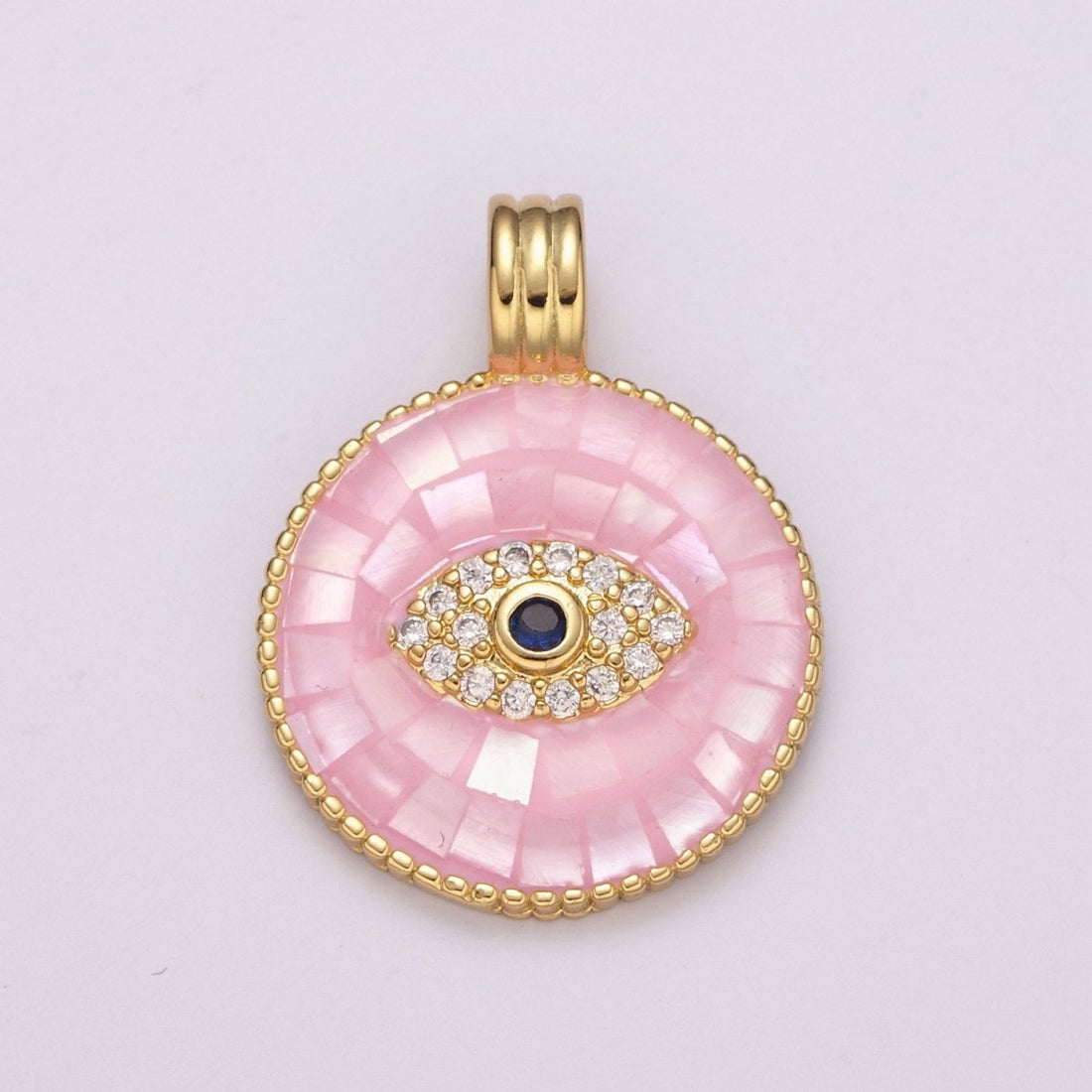 24K Gold Filled Evil Eye Charm Necklace -Round Circle Evil Eye Pendant Necklace - Dainty Pink White Necklace Evil Eye Charm - Layered Necklace for Women N-1481 N-1482