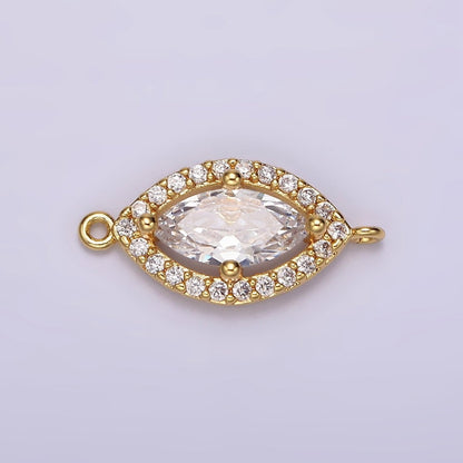 24K Gold Filled Evil Eye Clear CZ Marquise Micro Paved Connector | G796