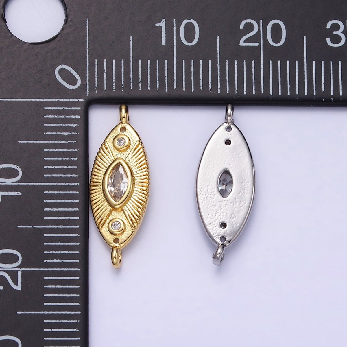 24K Gold Filled Evil Eye CZ Sunburst Sphere Connector in Gold &amp; Silver | F041