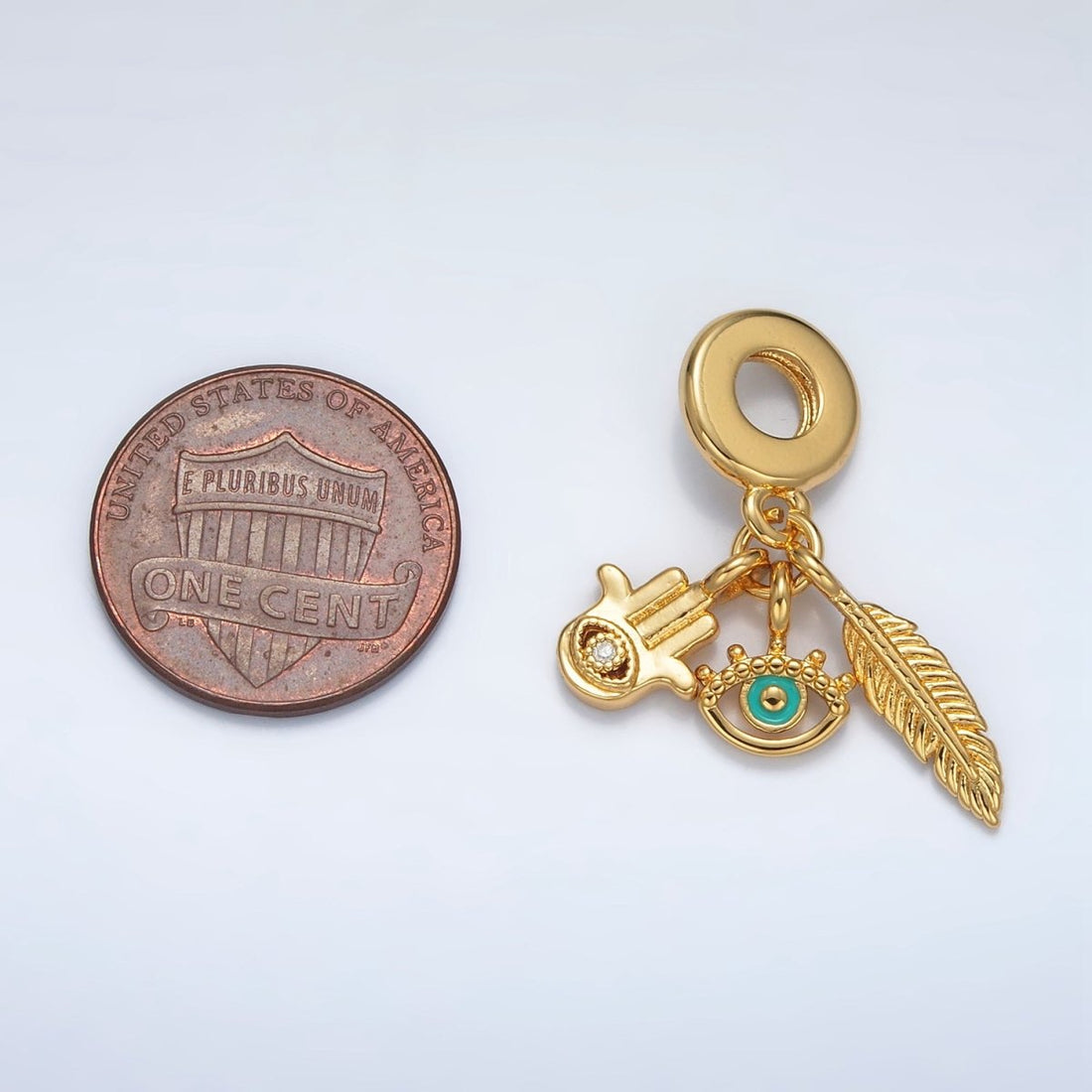 24K Gold Filled Evil Eye Hamsa Hand Rhondelle Bail Triple Drop Pendant | AC084