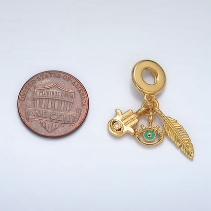 24K Gold Filled Evil Eye Hamsa Hand Rhondelle Bail Triple Drop Pendant | AC084