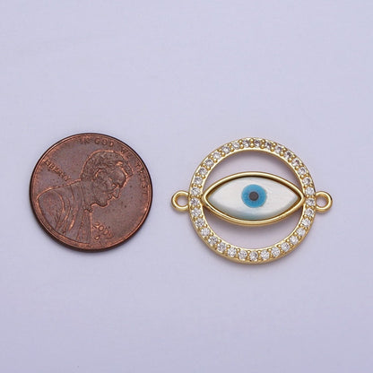 24K Gold Filled Evil Eye Micro Paved Clear CZ Round Open Connector | Y-661