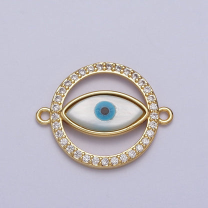 24K Gold Filled Evil Eye Micro Paved Clear CZ Round Open Connector | Y-661