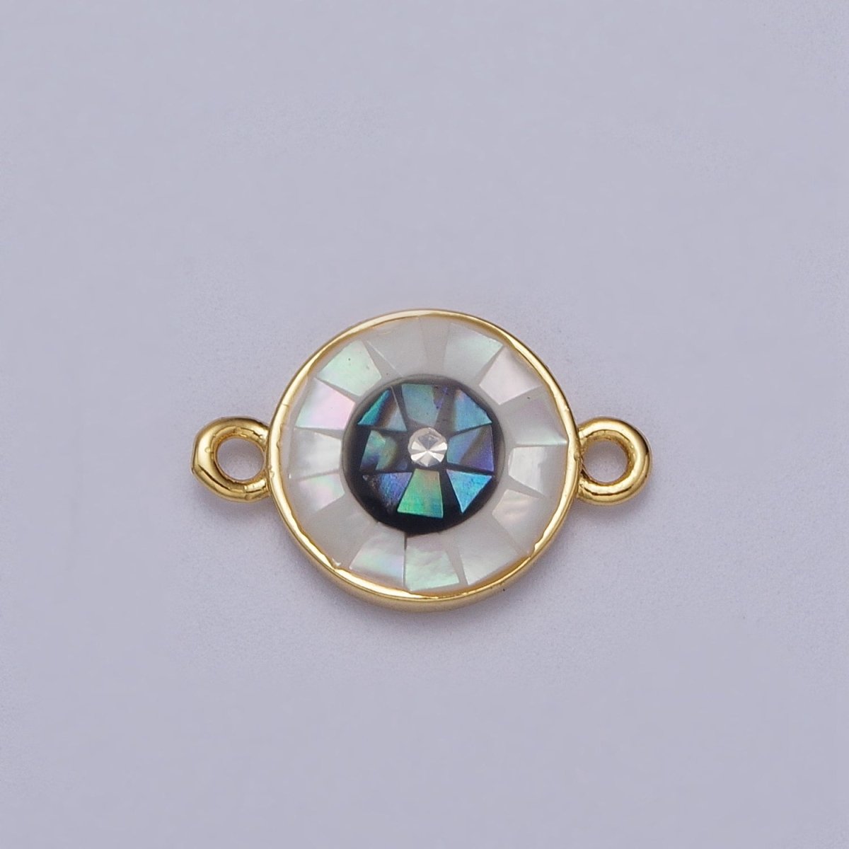 24K Gold Filled Evil Eye of Ra White, Black Shell Opal Link Connector | Y-666 Y-667