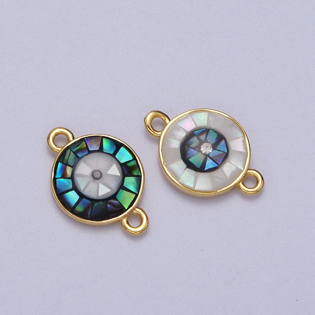 24K Gold Filled Evil Eye of Ra White, Black Shell Opal Link Connector | Y-666 Y-667