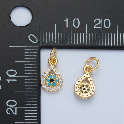 24K Gold Filled Evil Eye Open Teardrop Turquoise Micro Paved CZ Charm | X559