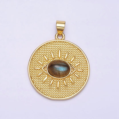 24K Gold Filled Evil Eye Pendant Labradorite Eye Charm Cabochon Medallion Pendant AA284
