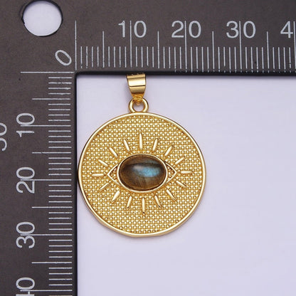 24K Gold Filled Evil Eye Pendant Labradorite Eye Charm Cabochon Medallion Pendant AA284