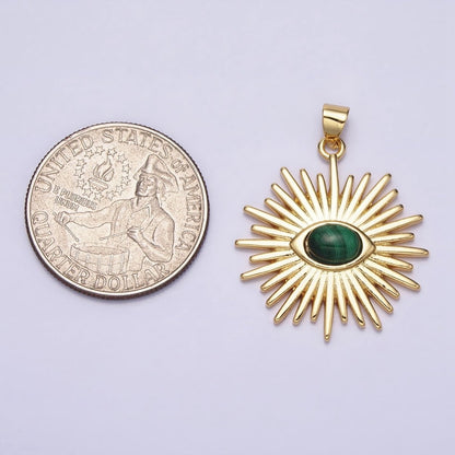 24K Gold Filled Evil Eye Pendant Malachite Eye Charm Cabochon Sun Burst Amulet Medallion Pendant AA280
