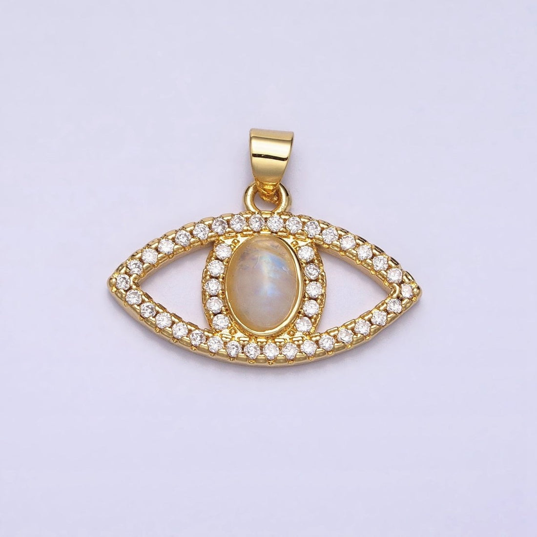 24K Gold Filled Evil Eye Pendant Rainbow Moonstone Eye Charm Cabochon Eye Micro Pave Cz Pendant Minimalist Jewelry AA285