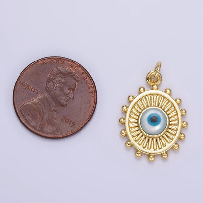 24K Gold Filled Evil Eye Sunburst Dotted Bezel Oval Charm | E364