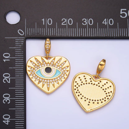 24K Gold Filled Evil Eye Sunburst Micro Paved CZ Padlock Heart Pendant | AA1071