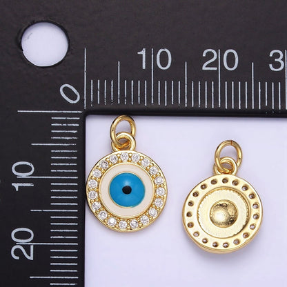 24K Gold Filled Evil Eye White Enamel Micro Paved CZ Mini Charm | E365