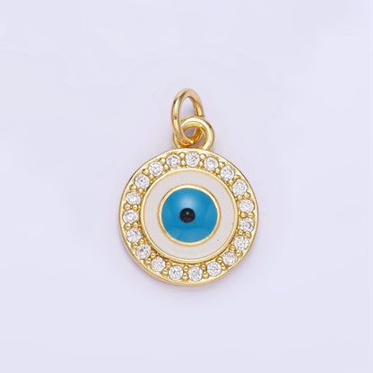 24K Gold Filled Evil Eye White Enamel Micro Paved CZ Mini Charm | E365