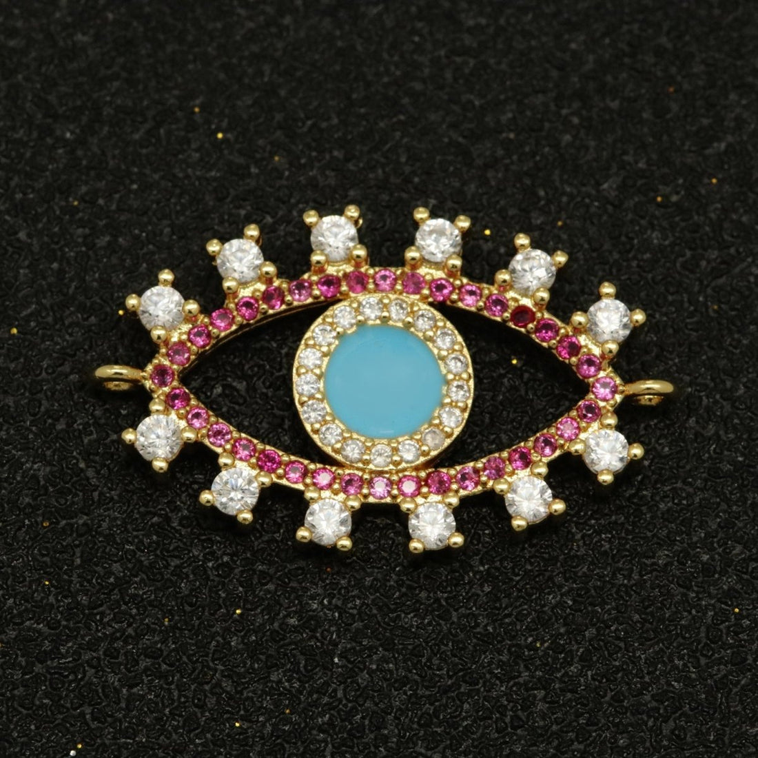 24K Gold Filled eye Charm Connector necklace with Turquoise cubic zirconia | unique evil eye bracelet Connector Link evil eye Double bail charm Y-388