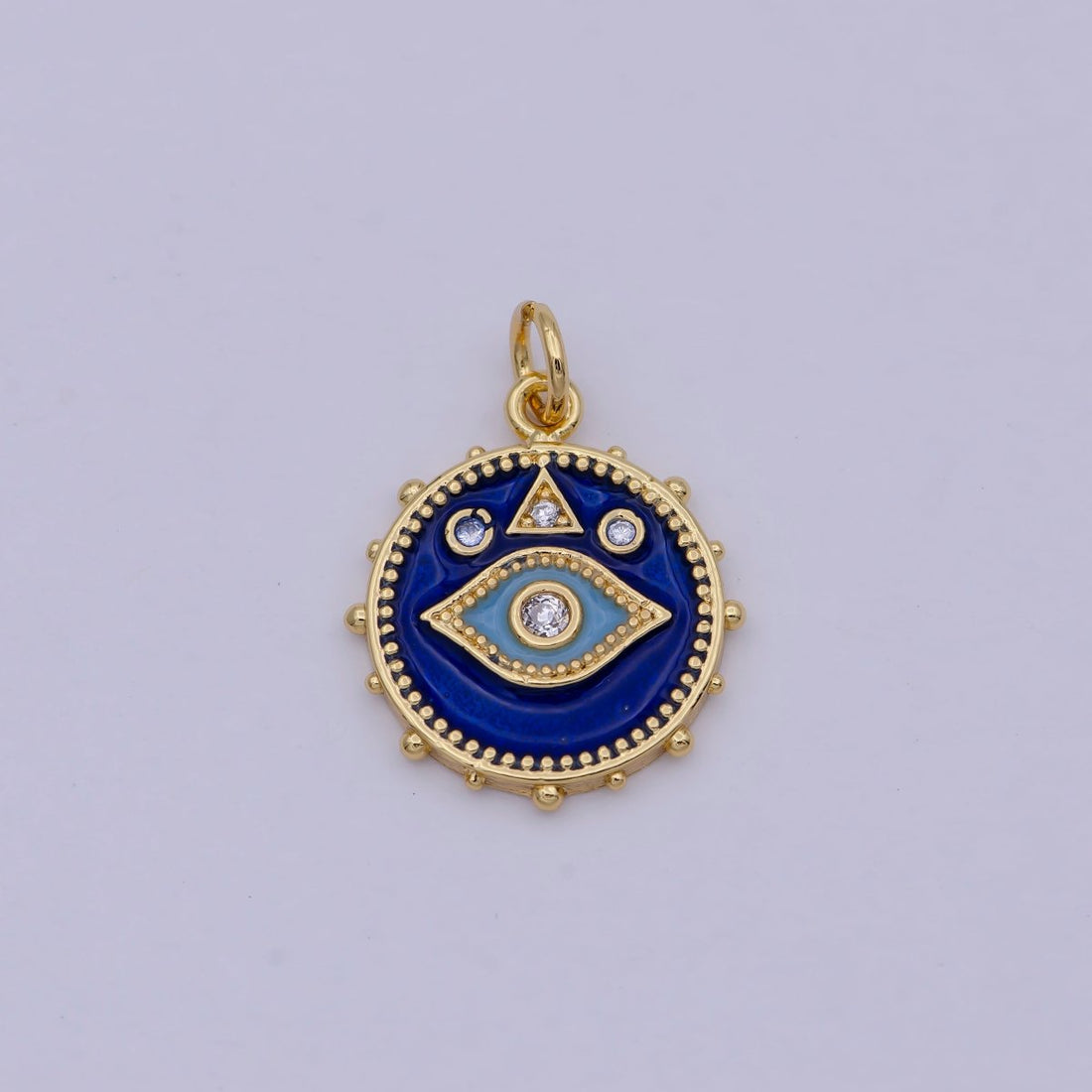 24K Gold Filled Eye Charm Dainty Enamel Blue Evil Eye On Medallion Shape Pendant Epoxy Gold Charm for Necklace Bracelet Component  E-124