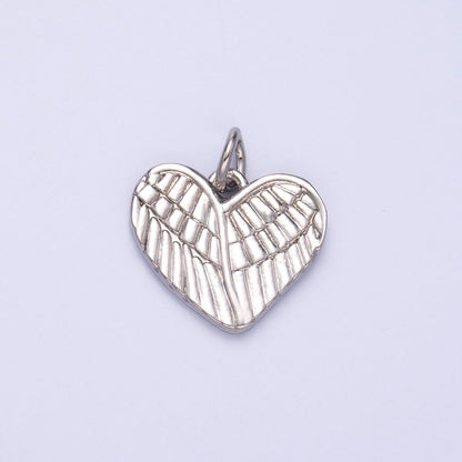 24K Gold Filled 13mm Feather Wings Heart Charm in Gold &amp; Silver | C037