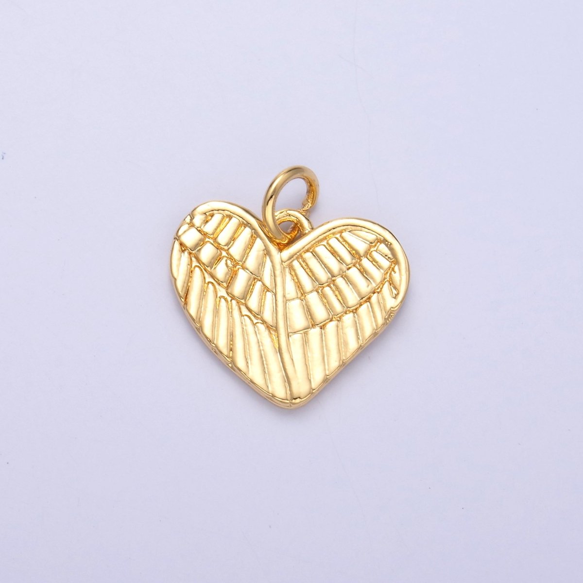 24K Gold Filled 13mm Feather Wings Heart Charm in Gold &amp; Silver | C037
