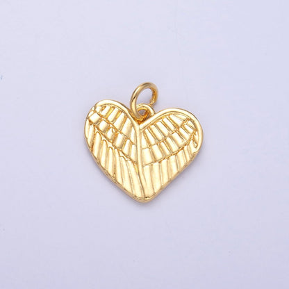 24K Gold Filled 13mm Feather Wings Heart Charm in Gold &amp; Silver | C037