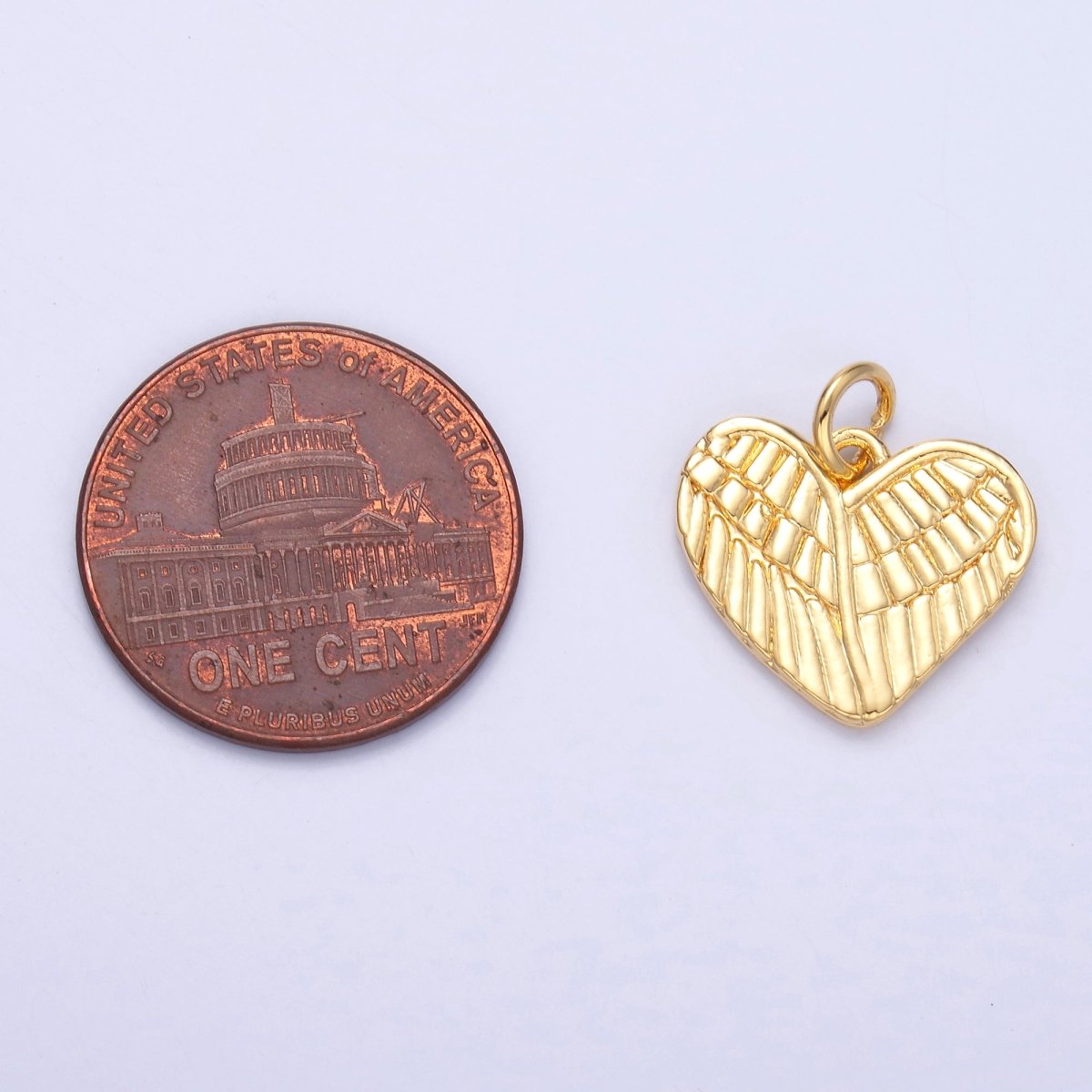 24K Gold Filled 13mm Feather Wings Heart Charm in Gold &amp; Silver | C037