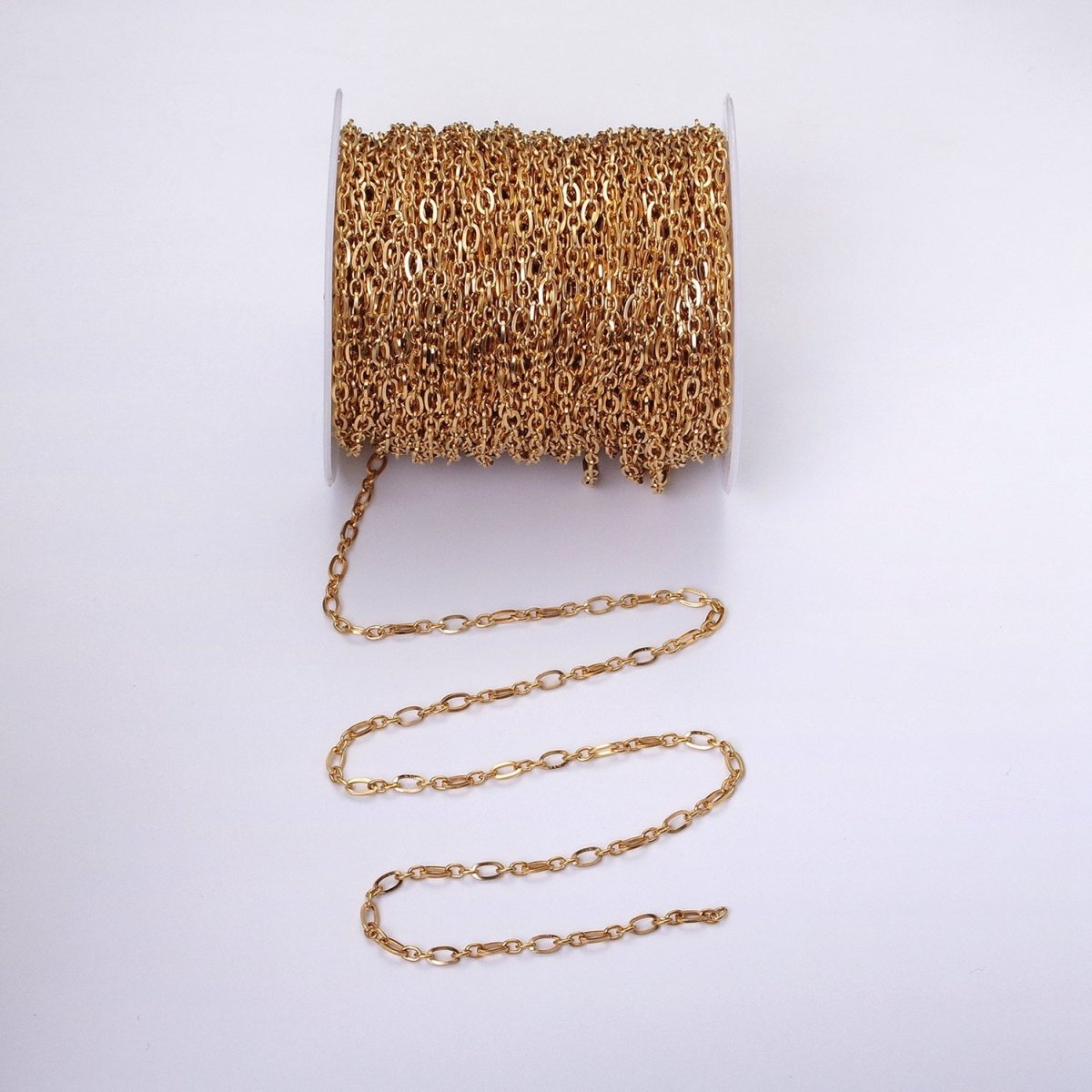 24K Gold Filled Figaro Long and Short Fancy Chain 3.5 mm Dainty Cable Link Unfinished Chain by Yard | ROLL-1295 ROLL-1296 Clearance Pricing