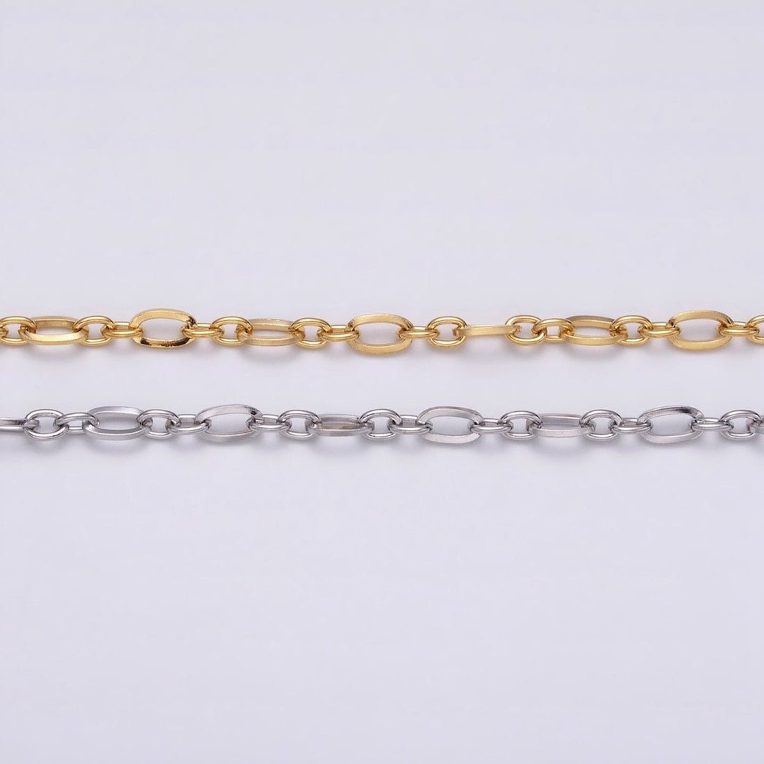 24K Gold Filled Figaro Long and Short Fancy Chain 3.5 mm Dainty Cable Link Unfinished Chain by Yard | ROLL-1295 ROLL-1296 Clearance Pricing