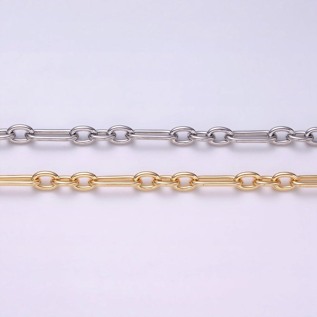 24K Gold Filled Figaro Long and Short Fancy Chain Bulk Gold, Silver Unfinished Chain | ROLL-1263 ROLL-1264 Clearance Pricing