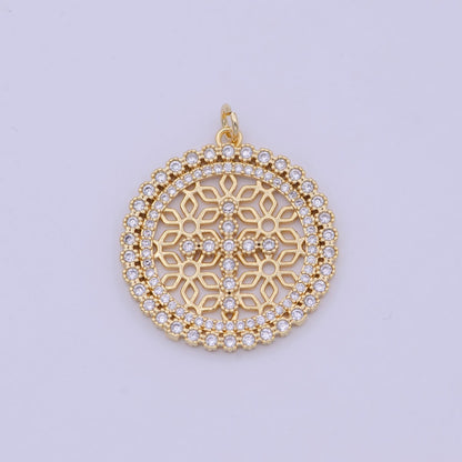 24K Gold Filled Filigree Artisan Religious Cross Round Disc Charm N-920