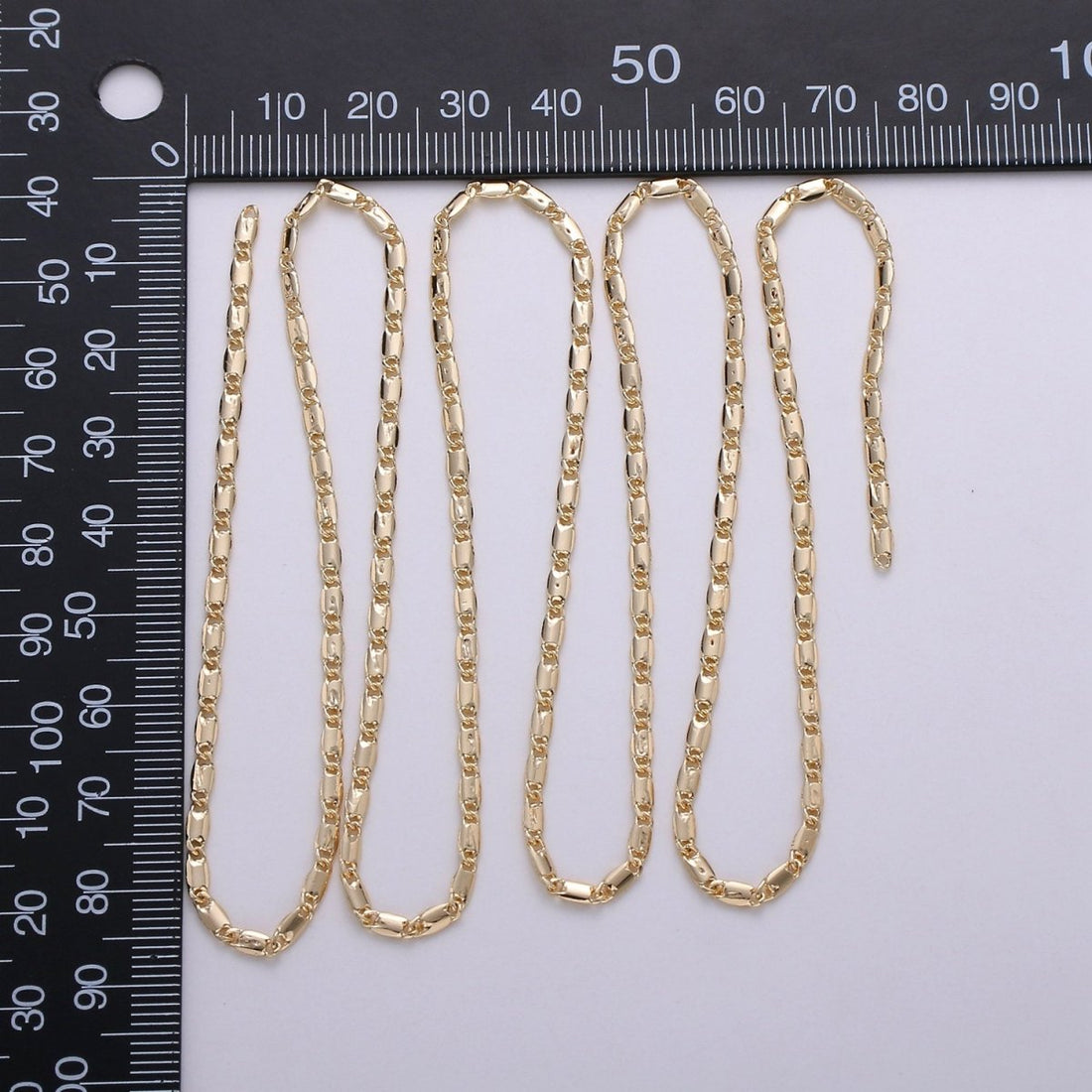 24K Gold Filled Flat Bar Unique Chain, 3mm Unique Lock Chain By Yard, For Necklace, Bracelet, Anklet Supply Component | ROLL-266 ROLL-822