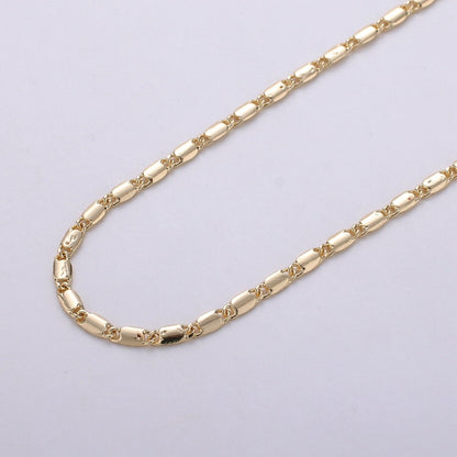 24K Gold Filled Flat Bar Unique Chain, 3mm Unique Lock Chain By Yard, For Necklace, Bracelet, Anklet Supply Component | ROLL-266 ROLL-822